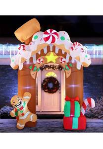 lot 53920 image: Joiedomi Christmas Inflatable Gingerbread House Archway 10 ft with Built-in LEDs, (Used, Missing Stakes)