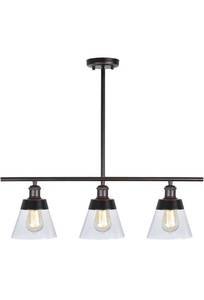 lot 53927 image: Rustic Glass Kitchen Island Lighting, 3 Lights, Oil Rubbed Bronze