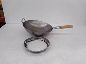 lot 53943 image: Bielmeier 14 Inch Carbon Steel Wok with Wok Ring, (Used, Wok Ring Dented)