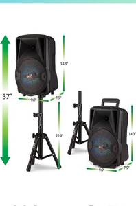 lot 53968 image: QFX 8-Inch TWS Bluetooth Stereo PA System with 2 8 Speakers, 2 Microphones, 2 Stands, and a Remote Control, Model PBX-800TWS