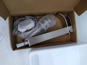 lot 53999 image: Kraus 15-inch Square White Porcelain Ceramic Bathroom Vessel Sink and Ramus Faucet with Pop-Up Drain