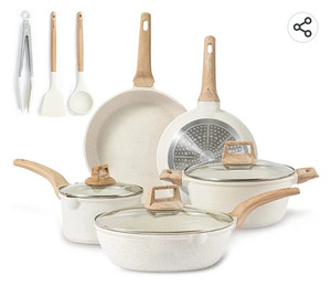lot 54000 image: Carote Pots and Pans Set Nonstick Induction Kitchen Cookware, White Granite
