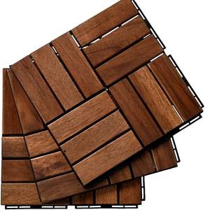 lot 54006 image: ZSQ 12 x 12 Square Wood Interlocking Flooring Tiles, Pack of 10 Tiles (12 x 12, Acacia Wood Checker Pattern)