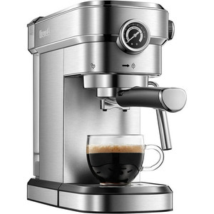 lot 54012 image: Espresso Machine, 15 Bar Espresso and Cappuccino Latte Machiato Maker with Frother, Stainless Steel, Silver