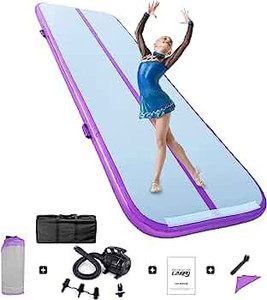 lot 54016 image: Gymnastics Mats Tumbling Track Mat, Air Mat Tumble Track Inflatable Training Mat 4 inch Thickness With Carry Bag Electric Pump For Home Use, Cheerleading, Yoga, Water Exercise