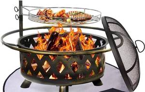 lot 54017 image: UDPATIO Fire Pit for Outside 30 Inch with Cover & Mat Outdoor Wood Burning Firepit Large Steel Firepit Bowl with Removable Cooking Swivel BBQ Grill