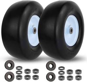 lot 54018 image: 2 PCS Upgrade 13 x 5.00, 6 Flat Free Lawn Mower Tire and Wheel with 34 &amp 58 Grease Bushing, Zero Turn Mower Front Solid Tire Assembly for Commercial Grade Lawn, Garden Turf, 3.25 5.9 Centered Hub