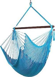 lot 54019 image: Large Caribbean Hammock Chair - 48 Inch - Polyester - Hanging Chair - Light Blue