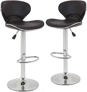 lot 54022 image: Set of 2 Bar Stools, Counter Height Adjustable Bar Chairs with Back Barstools PU Leather Swivel Bar Stool Kitchen Counter Stools Dining Chairs (Black)