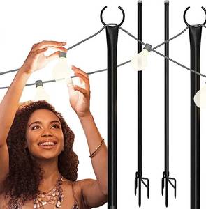 lot 54026 image: Holiday Styling String Light Poles for Outdoor String Lights - Metal Light Pole wHooks for Outdoor String Lighting - Patio Light Accessories Ideal for Backyard, Weddings, and Parties