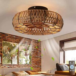 lot 54034 image: Letmarey 20 Cage Low Profile Bladeless Ceiling Fan with Light and Remote, Farmhouse Flush Mount Boho Ceiling Fans Light, Enclosed Industrial Ceiling Fan 6 Speed Reversible w 4 bulbs.