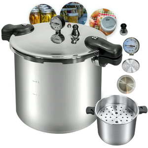 lot 54039 image: Denali Canning 23 Quart Pressure Canner & Cooker  Induction Compatible  Pressure Gauge & Pressure Regulator  Aluminum & Stainless Steel  Denali is a USA Company