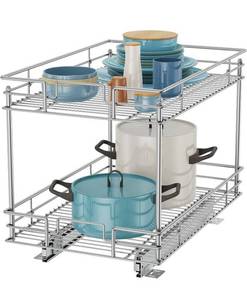 lot 54042 image: ROOMTEC Pull Out Cabinet Organizer, Kitchen Cabinet Organizer and Storage 2-Tier Cabinet Pull Out Shelves for Kitchen, Under Sink Organizers and Storage, 21 D x 17 W x 16.4 H (Chrome)