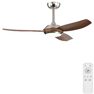 lot 54043 image: Duckbeer 46 Ceiling Fans With Lights And Remote Control, Faux Wood Color 3-blade Ceiling Fan For Farmhouse Living Room Bedroom