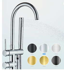 lot 54046 image: YAGATAP Freestanding Bathtub Faucet Floor Mount Tub Filler Chrome High Flow Shower Faucets with Handheld Shower Mixer Taps Swivel Spout