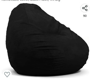 lot 54060 image: Big Joe Lotus Foam Filled Teardrop Bean Bag Chair with Removable Cover, Black Plush