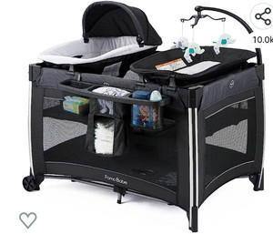 lot 54061 image: Pamo Babe 4 in 1 Portable Baby Crib Deluxe Nursery Center, Foldable Travel Playard with Bassinet, Mattress, Changing Table for Newborn, Infant, Toddler
