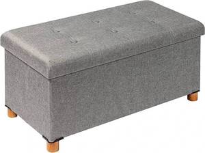lot 54064 image: PINPLUS Folding Ottoman Coffee Table with Wooden Legs, Grey Ottoman with Storage, Large Linen Ottoman Footrest Toy Chest with Tray, End of Bed Bench for Living Room Bedroom Kids Room, 30x 15x 15