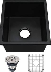 lot 54066 image: Lonsince Bar Sink 15 x 17 Inch, RV Sink, Black Bar Sink Undermount, Small Utility Sink, Black Granite Kitchen Sink