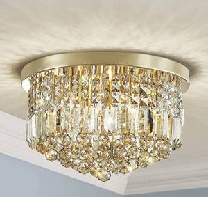 lot 54086 image: Saint Mossi 22002 Modern K9 Crystal Raindrop Chandelier Lighting, Flush Mount, Perfect for Dining Room Bedroom 9 x E12 Bulb Base Height 11 x Diameter 20 Champagne Crystal & Gold Finish