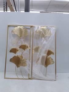 lot 54088 image: Lulu Home Metal Wall Decor, 39 X 20 Golden Ginkgo Leaf Wall Hanging Decor with Frame, Golden Metal Art Wall Sculpture for Living Room, Office, Study, Large