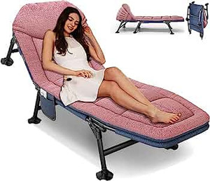 lot 54089 image: Camping Cots for Adults, Camping Cot, Folding Portable Sleeping Cots for Adults Camping, Lounge Chairs for Outside with Mattress and Carry Bag for Home, Outdoor Travel, Camping, Sunbathing, Beach