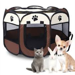 lot 54109 image: Foldable Fabric Pet Pen for Small Animals, Brown