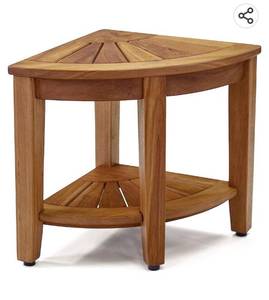 lot 54110 image: Corner Teak Shower Bench with Shelf