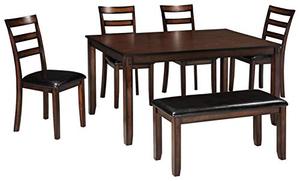 lot 47000 image: Signature Design by Ashley Coviar 6 Piece Dining Set, Includes Table, 4 Chairs & Bench, Dark Brown-Retail-$682.26