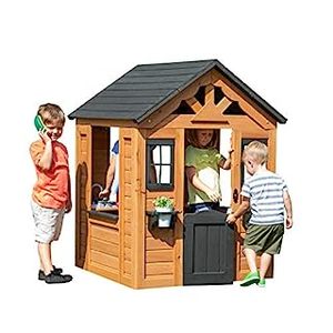 lot 47041 image: Backyard Discovery Sweetwater All Cedar Wooden Playhouse (B07ZB14C1R)-Retail-$249.00
