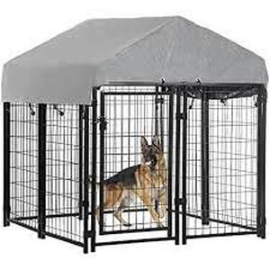 lot 47001 image: Welded Wire Dog Kennel Heavy Duty Playpen Included a Roof & Water-Resistant Cover 4x4x4.3-Retail-$109.69