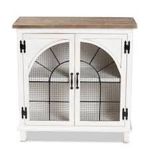 lot 2507 image: Baxton Studio Faron White and Oak Brown Finished Wood 2 Door Storage Cabinet