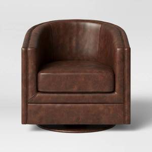 lot 5522 image: Berwick Barrel Swivel Chair Faux Leather Brown