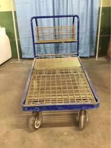 lot 5527 image: Metal 6 Wheel Flat Bed With Small Cargo Basket