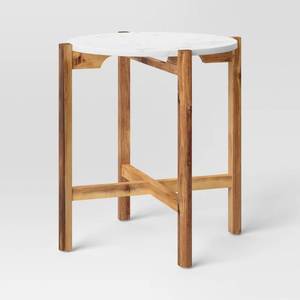 lot 5528 image: Wood and Marble Accent Table
