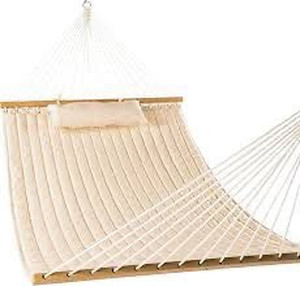 lot 5534 image: Quilted hammock and stand with bolster head pillow