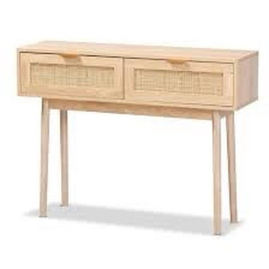 lot 7525 image: Baird Wood & Rattan 2 Drawer Console Table