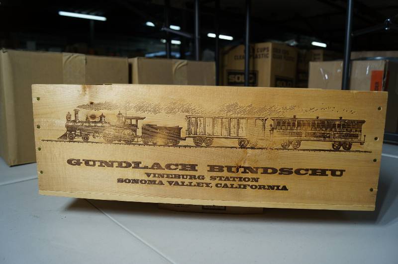 lot 6040 image: Gundlach Bundschu Wood Wine Box w Train on in