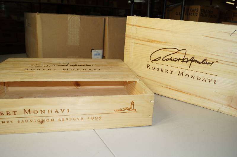 lot 6047 image: Pair of wooden crates by Robert Mondavi