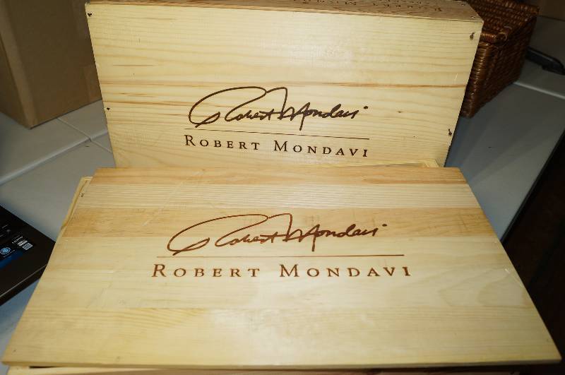 lot 6051 image: Pair of wooden crates by Robert Mondavi