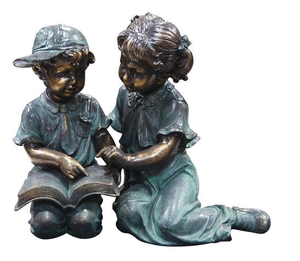 lot 1509 image: Alpine Corporation Girl and Boy Reading Statue Set Includes 2 Statues