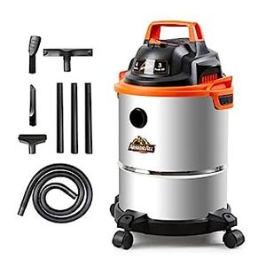 lot 5211 image: Armor All VO408S 0901 4 Gallon WetDry Vac 3.0 Peak HP Shop Vacuum with 3 Nozzles and 1 Brush, Stainless Steel Tank, Orange (B0BR3P12V1)