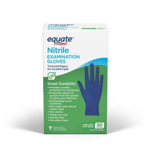 lot 5216 image: EQUATE NITRILE EXAM GLOVES ONE SIZE FITS MOST 50 COUNT