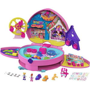 lot 5218 image: Polly Pocket Travel Toys Backpack Playset and 2 Dolls Theme Park