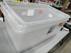 lot 1486 image: 3pk Sterilite Storage Totes No Lids, 2 106qt, 1 90qt