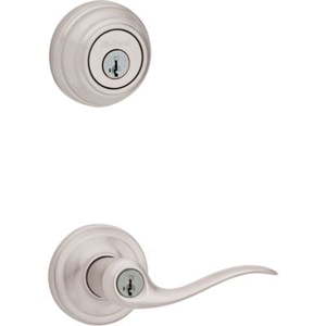 lot 3060 image: Kwikset 991 Tustin Keyed Door Lever and Sgl Cyl Deadbolt Combo Pack in SN