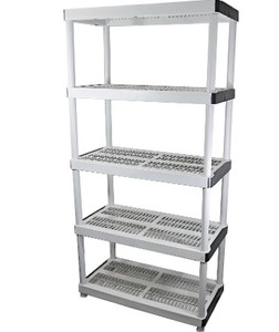 lot 2159 image: HDX 5 Tier Plastic Shelf, Each Shelf 18x36, White