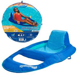 lot 1747 image: SwimWays Spring Float Recliner Pool Lounger with Hyper-Flate Valve Inflatable Pool Float Blue