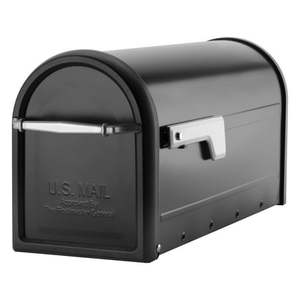 lot 1769 image: Chadwick Post Mount Mailbox Black with Nickel Flag