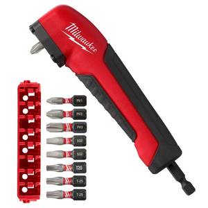 lot 3272 image: Milwaukee SHOCKWAVE Impact Duty Right Angle Drill Adapter with Insert Bits (10-Piece)